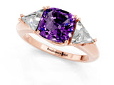 Rose gold Three-Stone Cushion Cut Cut Diamond Ring with Trillion Side Stones and Four-Prong Setting_1