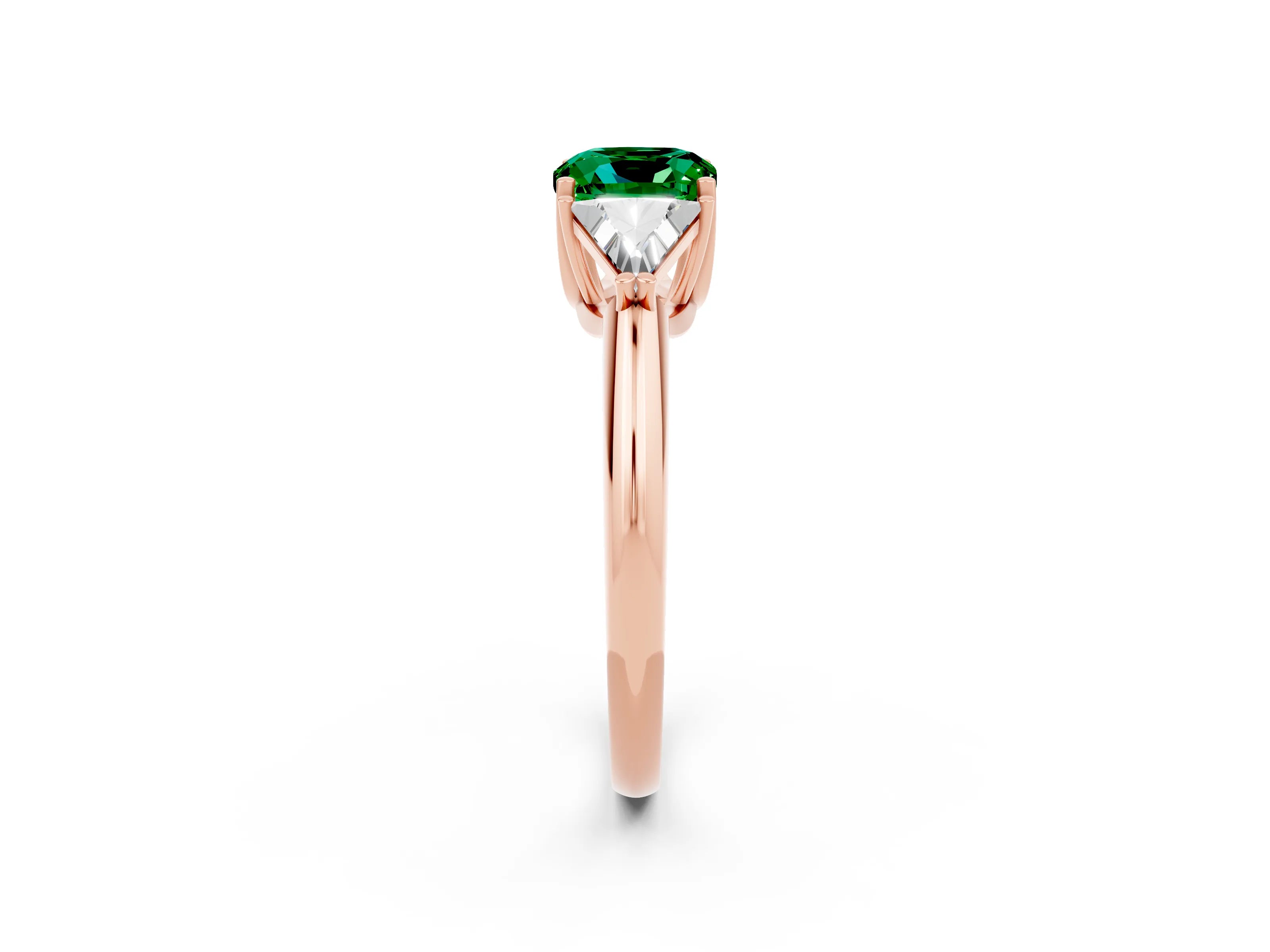Rose gold Three-Stone Cushion Cut Cut Diamond Ring with Trillion Side Stones and Four-Prong Setting_2