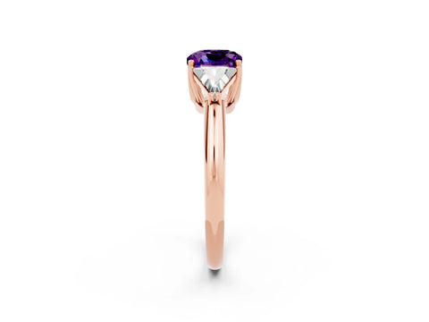 Rose gold Three-Stone Cushion Cut Cut Diamond Ring with Trillion Side Stones and Four-Prong Setting_2