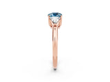 Rose gold Three-Stone Cushion Cut Cut Diamond Ring with Trillion Side Stones and Four-Prong Setting_2