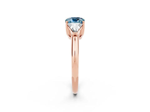 Rose gold Three-Stone Cushion Cut Cut Diamond Ring with Trillion Side Stones and Four-Prong Setting_2