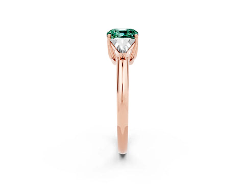 Rose gold Three-Stone Cushion Cut Cut Diamond Ring with Trillion Side Stones and Four-Prong Setting_2