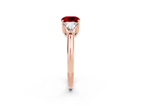 Rose gold Three-Stone Cushion Cut Cut Diamond Ring with Trillion Side Stones and Four-Prong Setting_2
