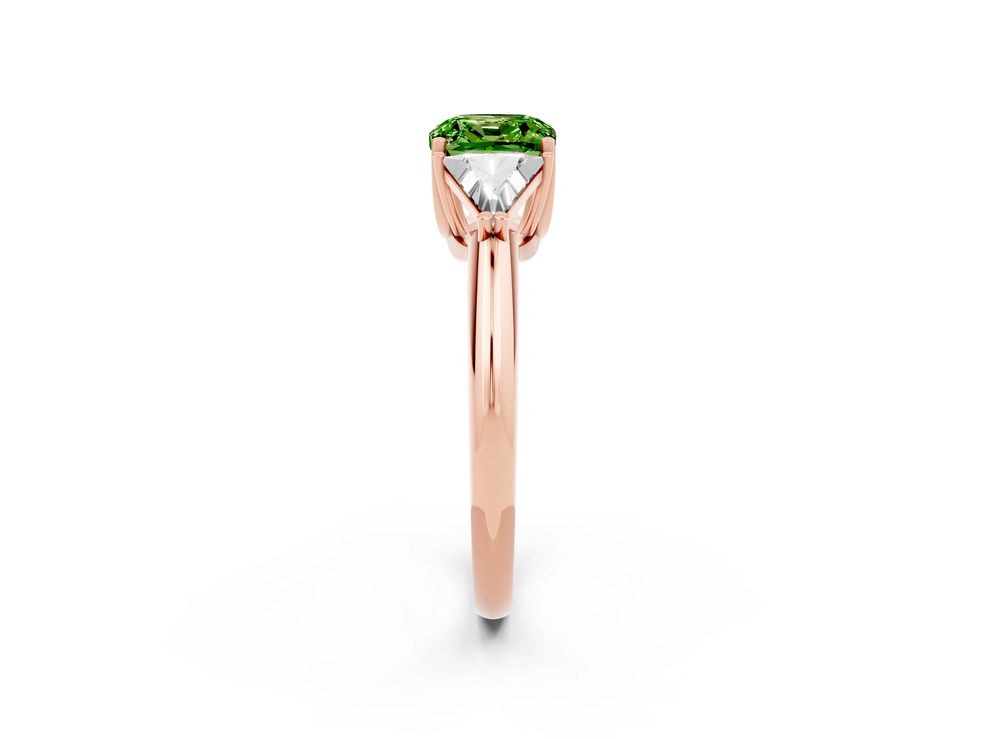 Rose gold Three-Stone Cushion Cut Cut Diamond Ring with Trillion Side Stones and Four-Prong Setting_2