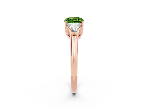 Rose gold Three-Stone Cushion Cut Cut Diamond Ring with Trillion Side Stones and Four-Prong Setting_2