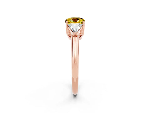 Rose gold Three-Stone Cushion Cut Cut Diamond Ring with Trillion Side Stones and Four-Prong Setting_2