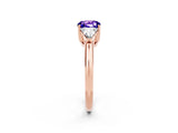 Rose gold Three-Stone Cushion Cut Cut Diamond Ring with Trillion Side Stones and Four-Prong Setting_2