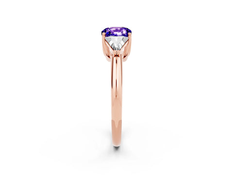 Rose gold Three-Stone Cushion Cut Cut Diamond Ring with Trillion Side Stones and Four-Prong Setting_2