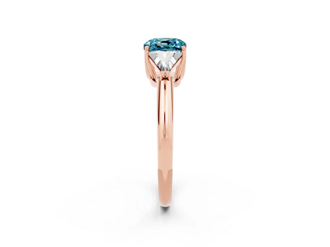Rose gold Three-Stone Cushion Cut Cut Diamond Ring with Trillion Side Stones and Four-Prong Setting_2