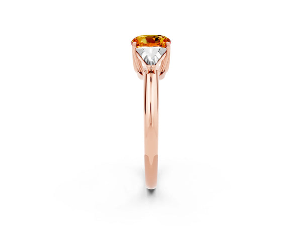 Rose gold Three-Stone Cushion Cut Citrine Engagement Ring with Trillion Side Stones and Prong Setting