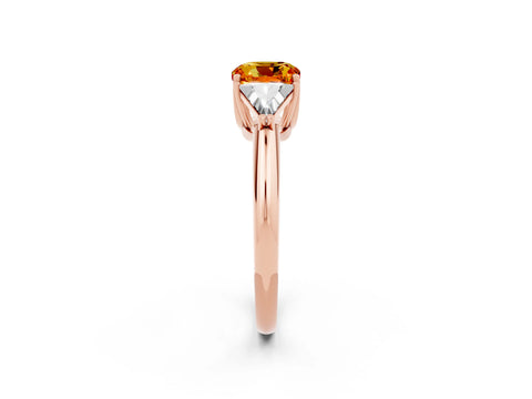 Rose gold Three-Stone Cushion Cut Cut Diamond Ring with Trillion Side Stones and Four-Prong Setting_2