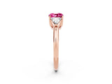Rose gold Three-Stone Cushion Cut Cut Diamond Ring with Trillion Side Stones and Four-Prong Setting_2