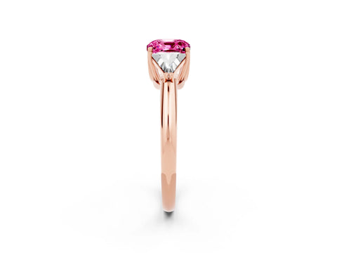 Rose gold Three-Stone Cushion Cut Cut Diamond Ring with Trillion Side Stones and Four-Prong Setting_2