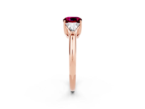Rose gold Three-Stone Cushion Cut Cut Diamond Ring with Trillion Side Stones and Four-Prong Setting_2