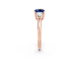 Rose gold Three-Stone Cushion Cut Cut Diamond Ring with Trillion Side Stones and Four-Prong Setting_2