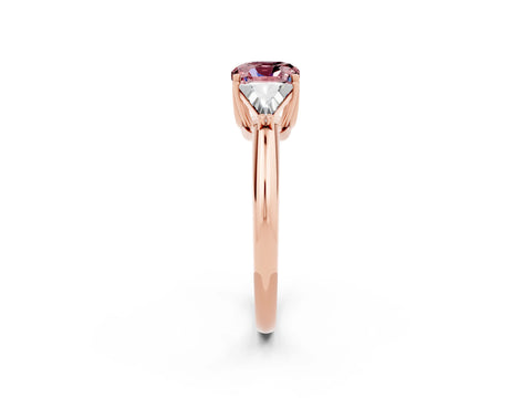 Rose gold Three-Stone Cushion Cut Cut Diamond Ring with Trillion Side Stones and Four-Prong Setting_2