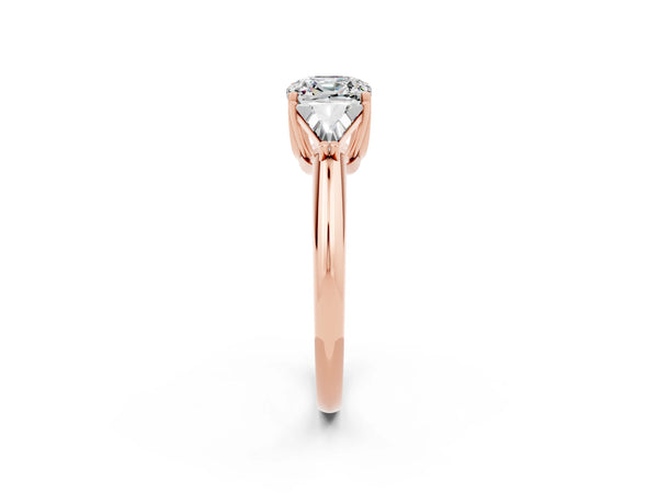 Rose gold Three-Stone Cushion Cut Moissanite Engagement Ring with Trillion Side Stones and Prong Setting