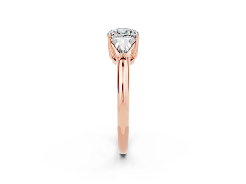 Rose gold Three-Stone Cushion Cut Cut Diamond Ring with Trillion Side Stones and Four-Prong Setting_2