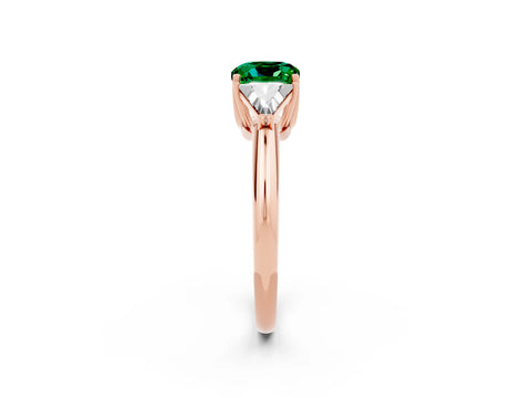 Rose gold Three-Stone Cushion Cut Cut Diamond Ring with Trillion Side Stones and Four-Prong Setting_2