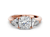 Rose gold Three-Stone Cushion Cut Cut Diamond Ring with Trillion Side Stones and Four-Prong Setting_3
