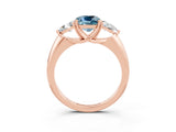 Rose gold Three-Stone Cushion Cut Cut Diamond Ring with Trillion Side Stones and Four-Prong Setting_3