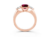 Rose gold Three-Stone Cushion Cut Cut Diamond Ring with Trillion Side Stones and Four-Prong Setting_3