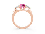 Rose gold Three-Stone Cushion Cut Cut Diamond Ring with Trillion Side Stones and Four-Prong Setting_3