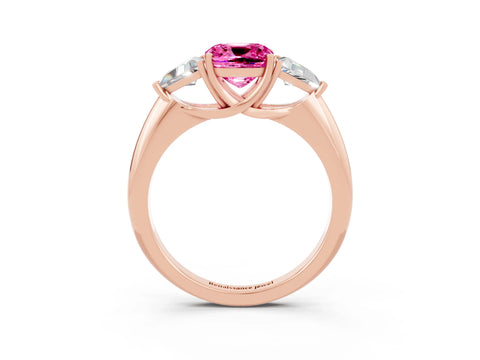 Rose gold Three-Stone Cushion Cut Cut Diamond Ring with Trillion Side Stones and Four-Prong Setting_3