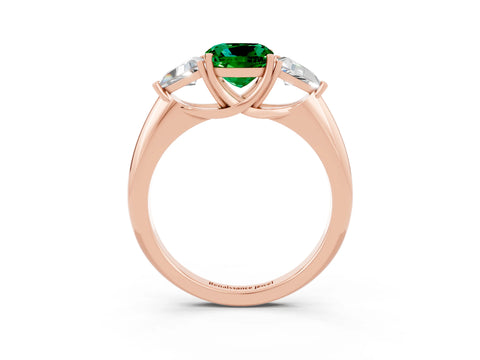 Rose gold Three-Stone Cushion Cut Cut Diamond Ring with Trillion Side Stones and Four-Prong Setting_3