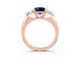 Rose gold Three-Stone Cushion Cut Cut Diamond Ring with Trillion Side Stones and Four-Prong Setting_3