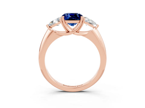 Rose gold Three-Stone Cushion Cut Cut Diamond Ring with Trillion Side Stones and Four-Prong Setting_3