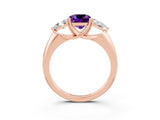Rose gold Three-Stone Cushion Cut Cut Diamond Ring with Trillion Side Stones and Four-Prong Setting_3
