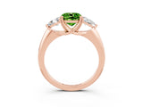 Rose gold Three-Stone Cushion Cut Cut Diamond Ring with Trillion Side Stones and Four-Prong Setting_3
