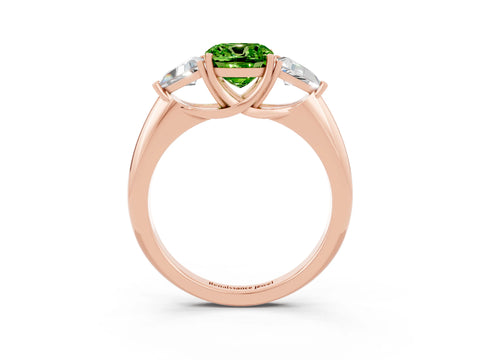 Rose gold Three-Stone Cushion Cut Cut Diamond Ring with Trillion Side Stones and Four-Prong Setting_3