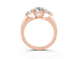 Rose gold Three-Stone Cushion Cut Cut Diamond Ring with Trillion Side Stones and Four-Prong Setting_3