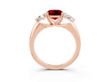 Rose gold Three-Stone Cushion Cut Cut Diamond Ring with Trillion Side Stones and Four-Prong Setting_3