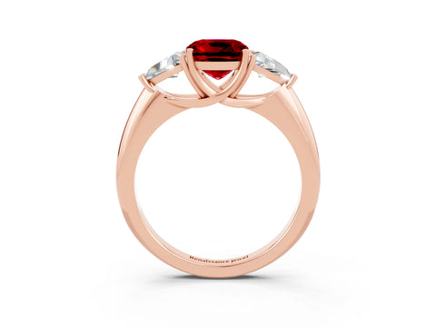 Rose gold Three-Stone Cushion Cut Cut Diamond Ring with Trillion Side Stones and Four-Prong Setting_3