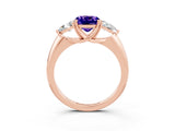 Rose gold Three-Stone Cushion Cut Cut Diamond Ring with Trillion Side Stones and Four-Prong Setting_3