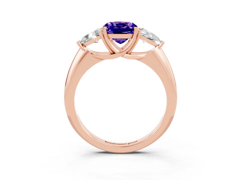 Rose gold Three-Stone Cushion Cut Cut Diamond Ring with Trillion Side Stones and Four-Prong Setting_3