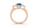 Rose gold Three-Stone Cushion Cut Cut Diamond Ring with Trillion Side Stones and Four-Prong Setting_3