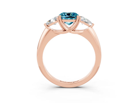 Rose gold Three-Stone Cushion Cut Cut Diamond Ring with Trillion Side Stones and Four-Prong Setting_3
