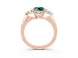 Rose gold Three-Stone Cushion Cut Cut Diamond Ring with Trillion Side Stones and Four-Prong Setting_3