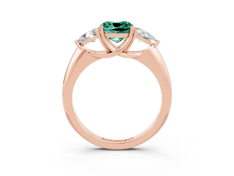 Rose gold Three-Stone Cushion Cut Cut Diamond Ring with Trillion Side Stones and Four-Prong Setting_3