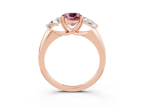 Rose gold Three-Stone Cushion Cut Cut Diamond Ring with Trillion Side Stones and Four-Prong Setting_3