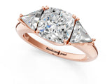 Rose gold Three-Stone Cushion Cut Cut Diamond Ring with Trillion Side Stones and Four-Prong Setting_4