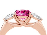 Rose gold Three-Stone Cushion Cut Cut Diamond Ring with Trillion Side Stones and Four-Prong Setting_4