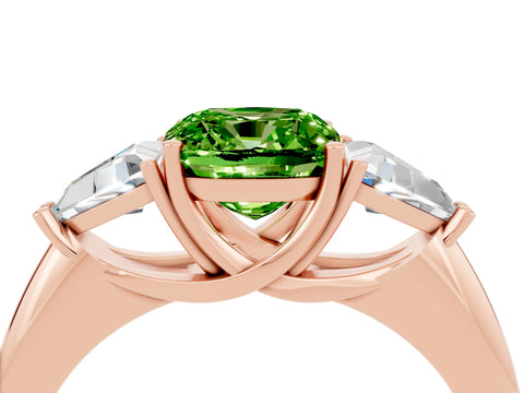 Rose gold Three-Stone Cushion Cut Cut Diamond Ring with Trillion Side Stones and Four-Prong Setting_4