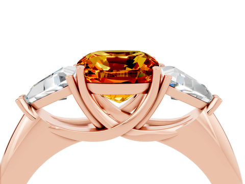 Rose gold Three-Stone Cushion Cut Cut Diamond Ring with Trillion Side Stones and Four-Prong Setting_4