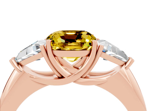 Rose gold Three-Stone Cushion Cut Cut Diamond Ring with Trillion Side Stones and Four-Prong Setting_4