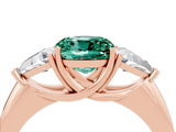Rose gold Three-Stone Cushion Cut Cut Diamond Ring with Trillion Side Stones and Four-Prong Setting_4
